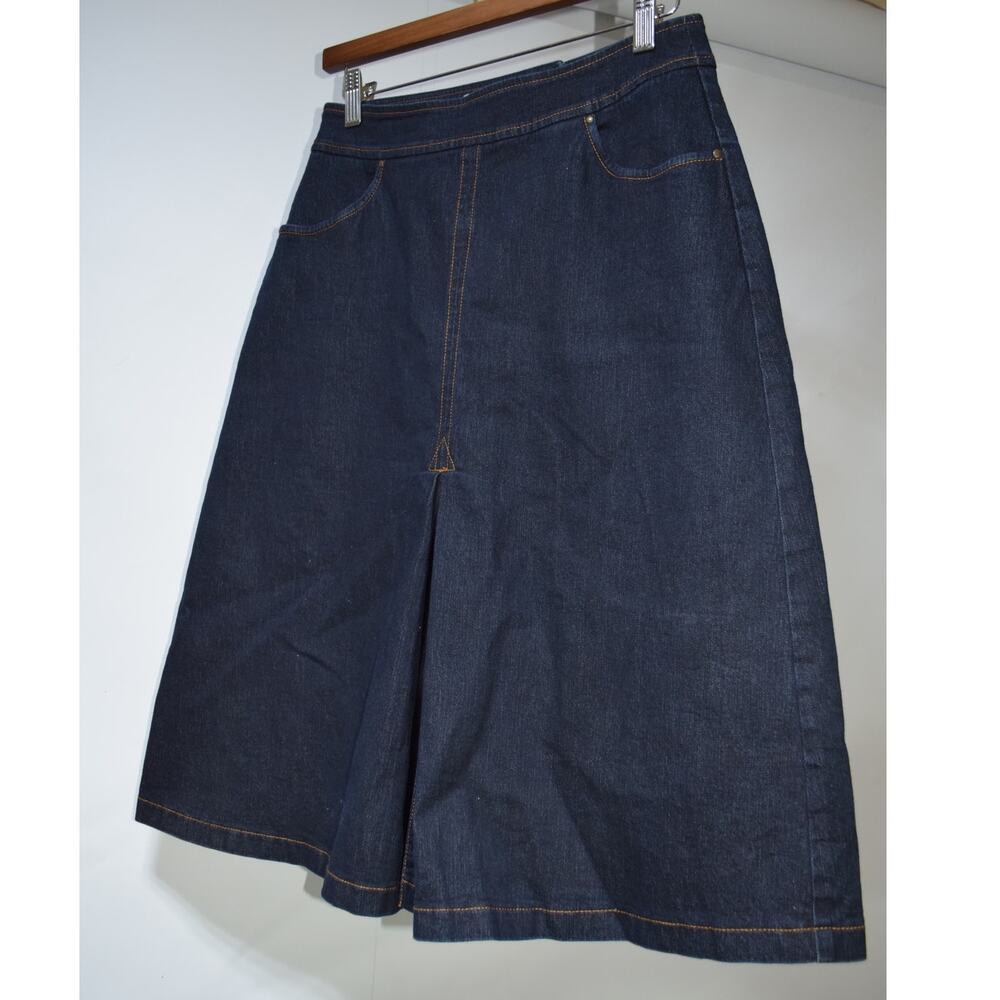 Pure Collection Denim A-Line Midi Skirt Women’s US 6 Dark Wash Stretch Cotton